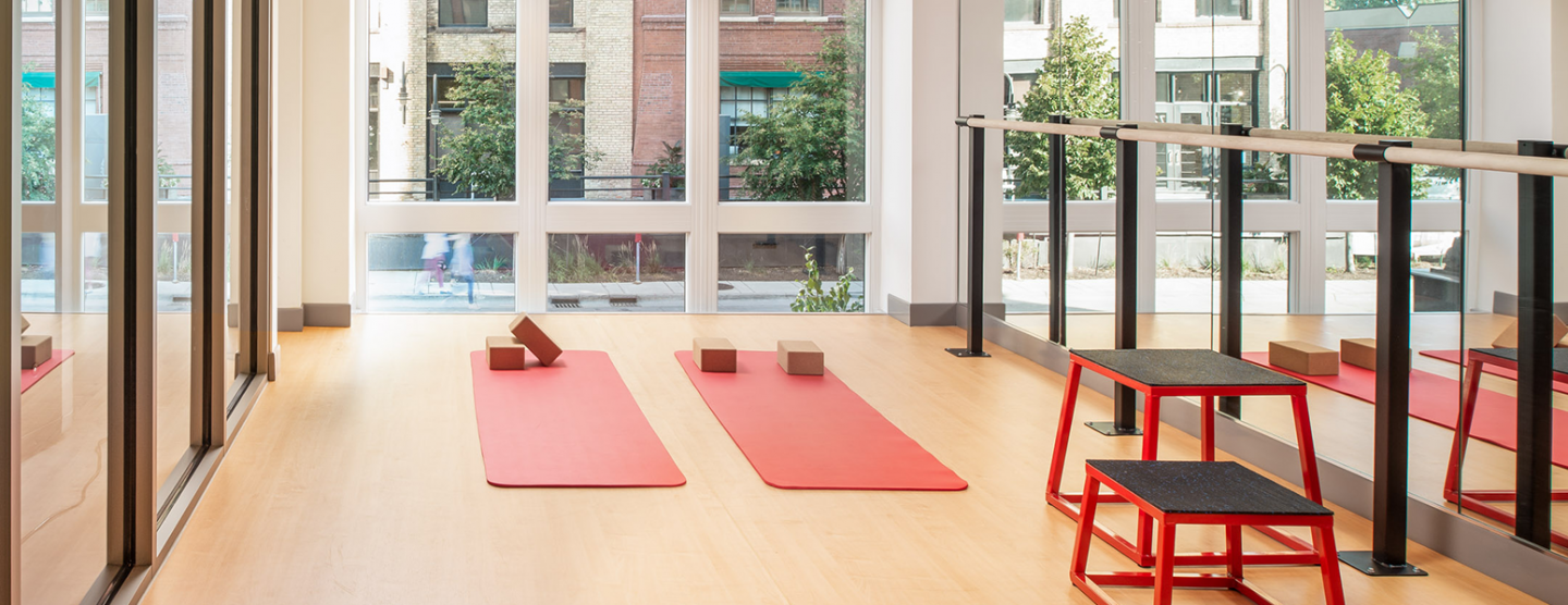 Yoga studio with barre