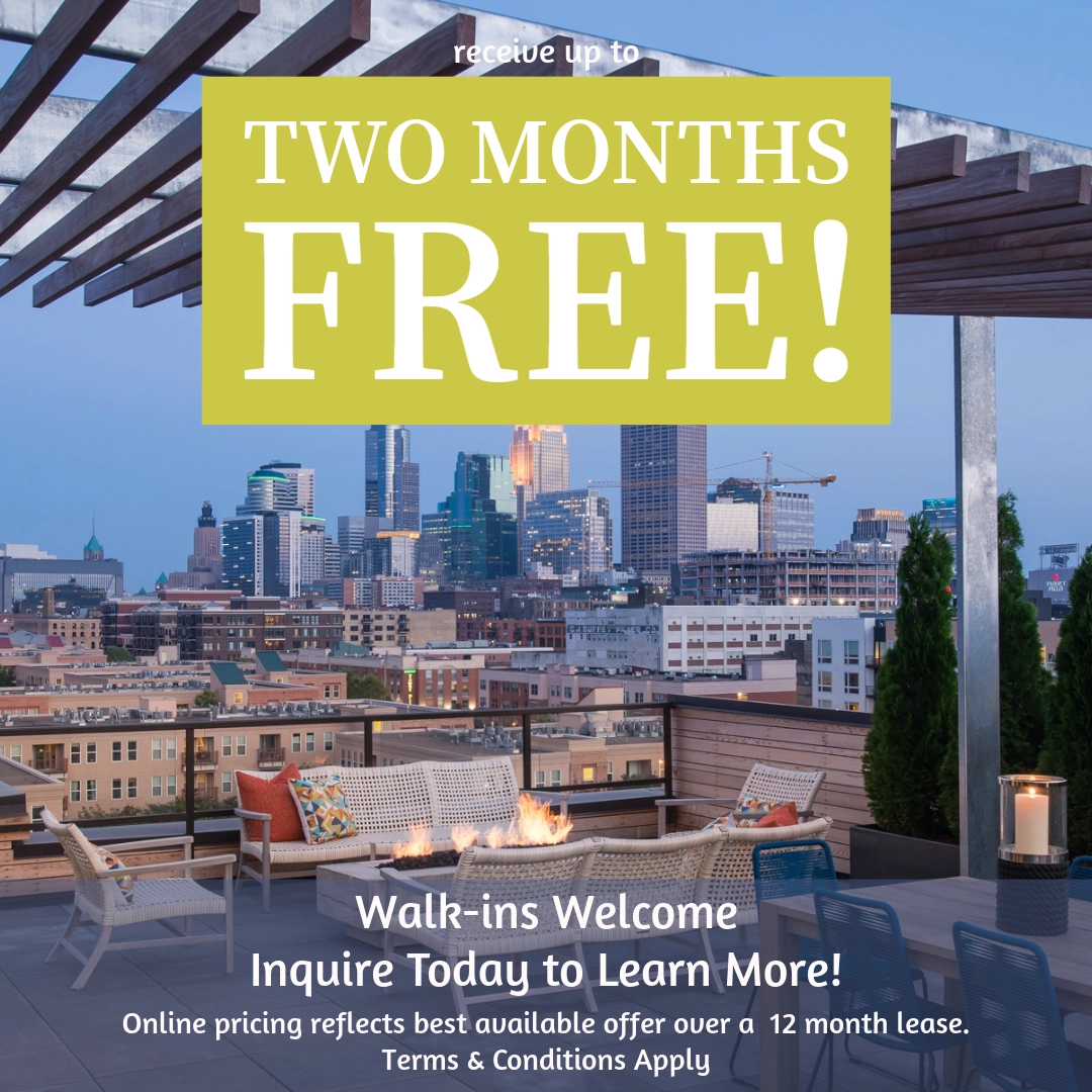 Receive up to TWO MONTHS FREE! Walk-ins welcome. Inquire today to learn more! Online pricing is an effective rate factoring in best available offer over a 12 month lease. Terms & Conditions Apply.